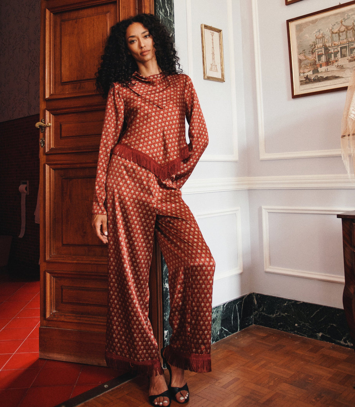LAVON FRINGE PANT -- SAN SEBASTIAN FOULARD
