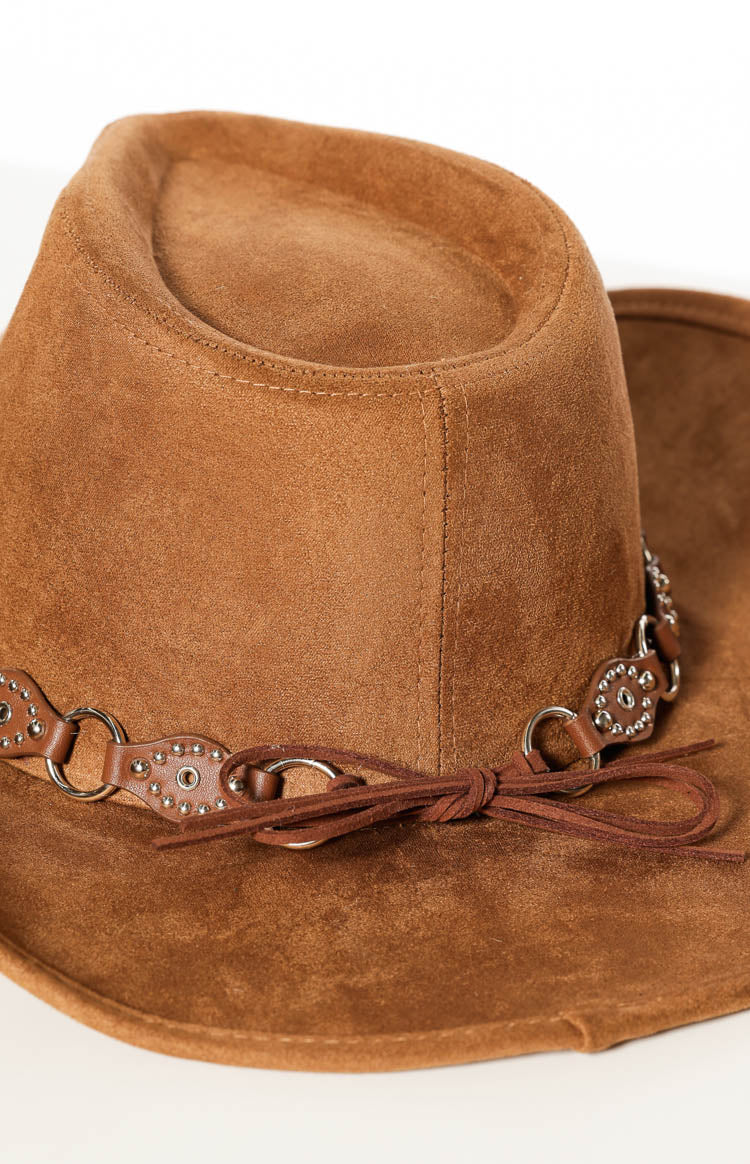 Lexi Tan Suedette PU Trim Western Hat
