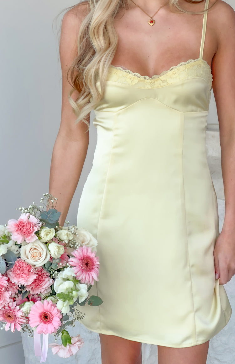Michy Yellow Lace Detail Mini Dress