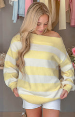 Millie Yellow Stripe Off Shoulder Knit Sweater