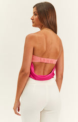 Milly Pink Satin Strapless Crop Top