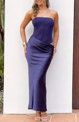 Payge Navy Satin Skirt Maxi Dress