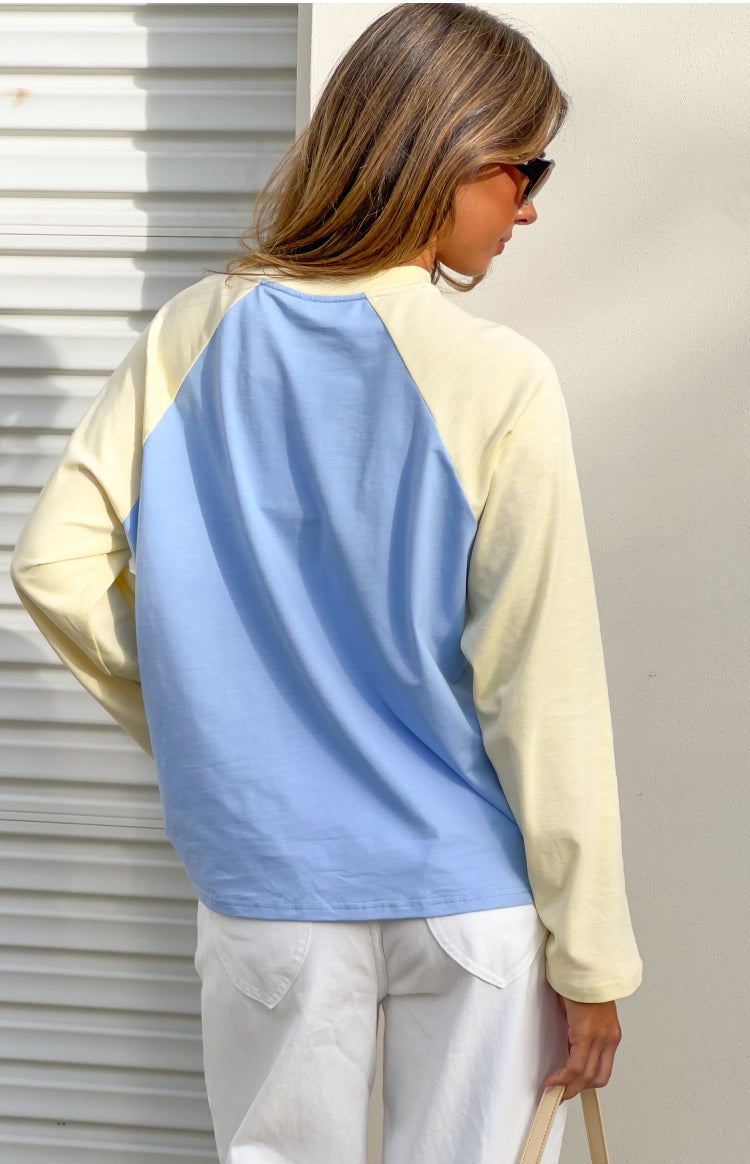 Perry Blue Contrast Raglan Sleeve Top