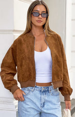Rebecca Tan Cuffed Suedette Bomber Jacket