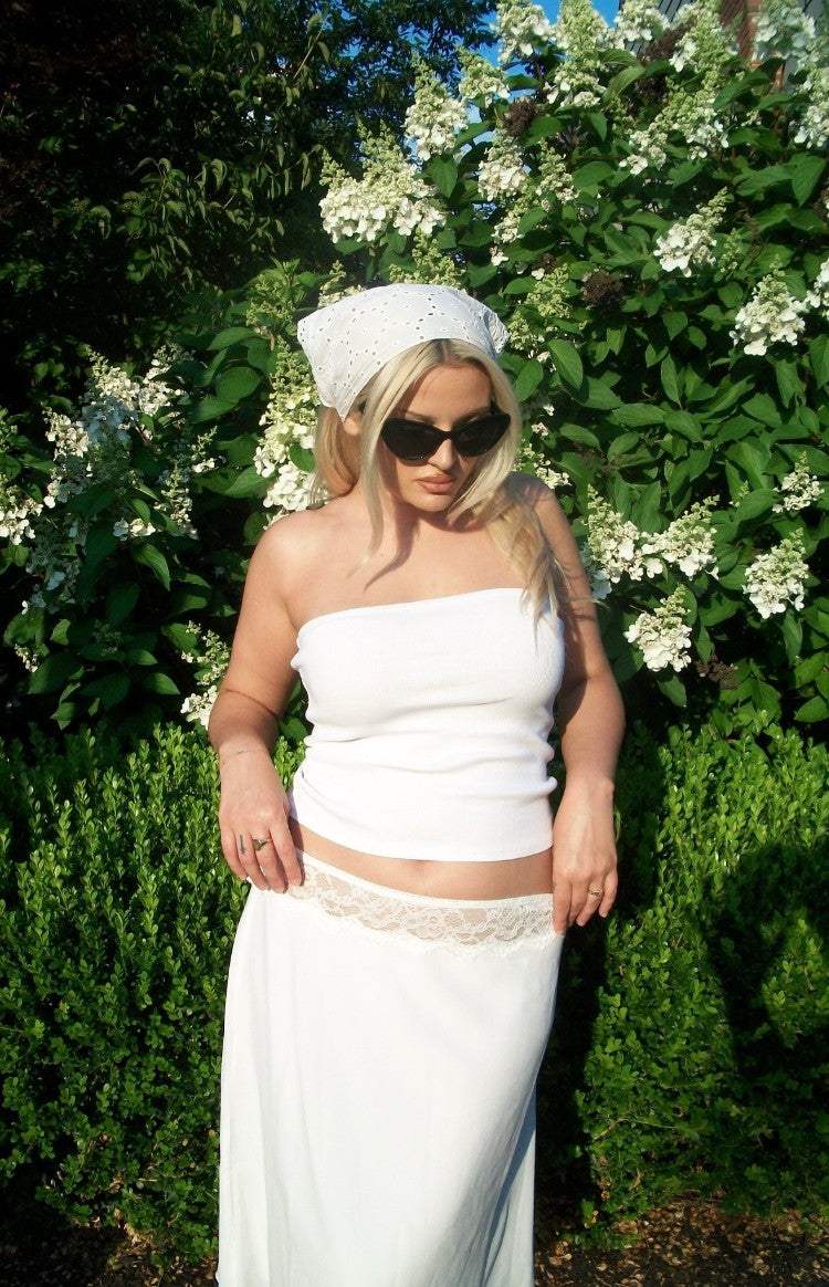 Reighn White Lace Detail Midi Skirt
