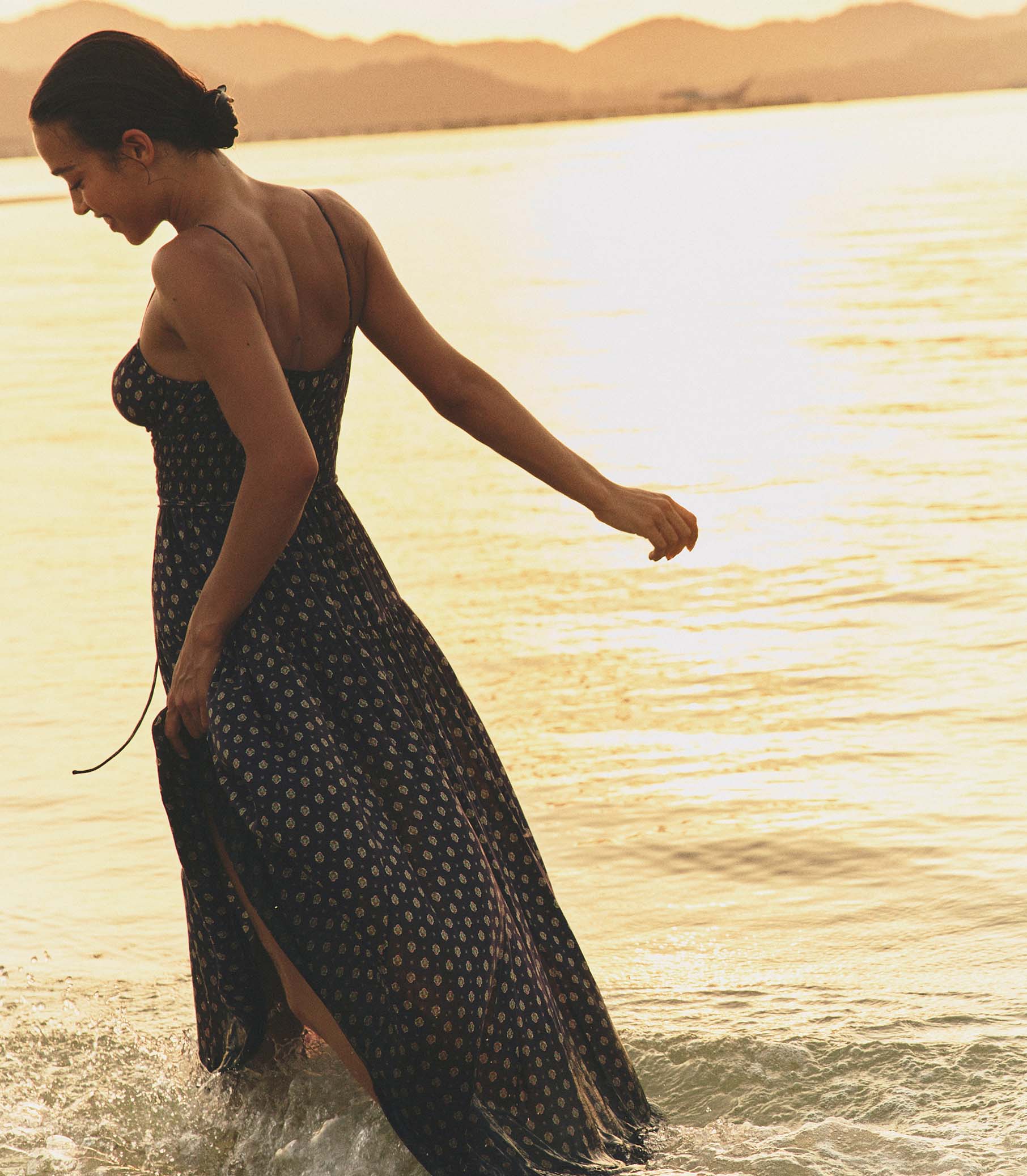 SAFIA DRESS -- NAVY CADIZ FOULARD