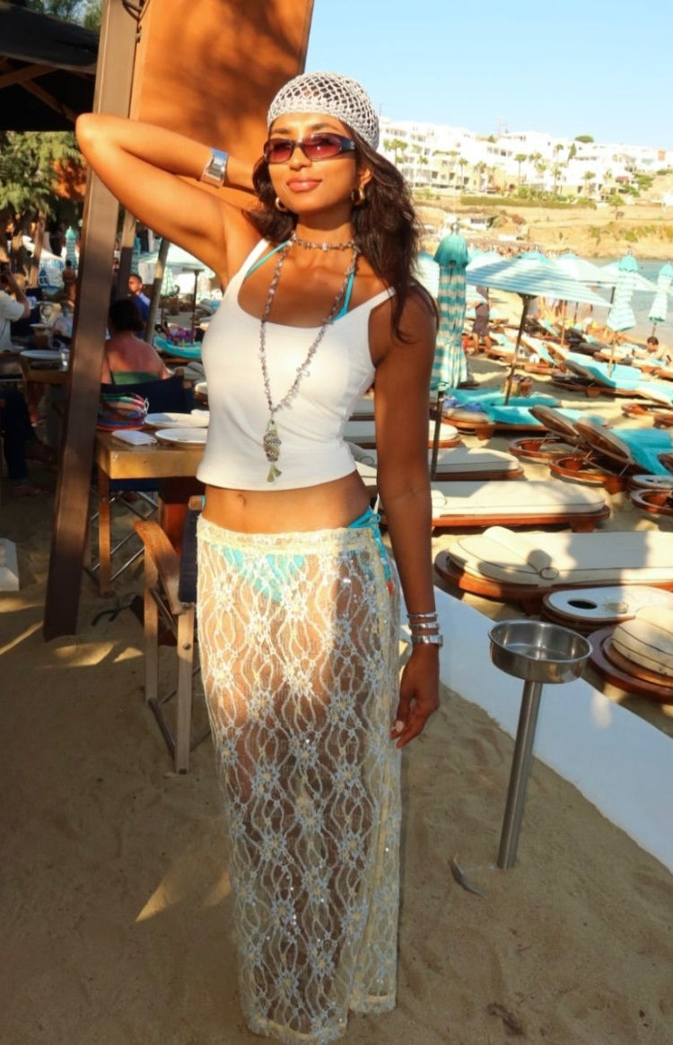 Sabella Pale Yellow Sequin Lace Maxi Skirt