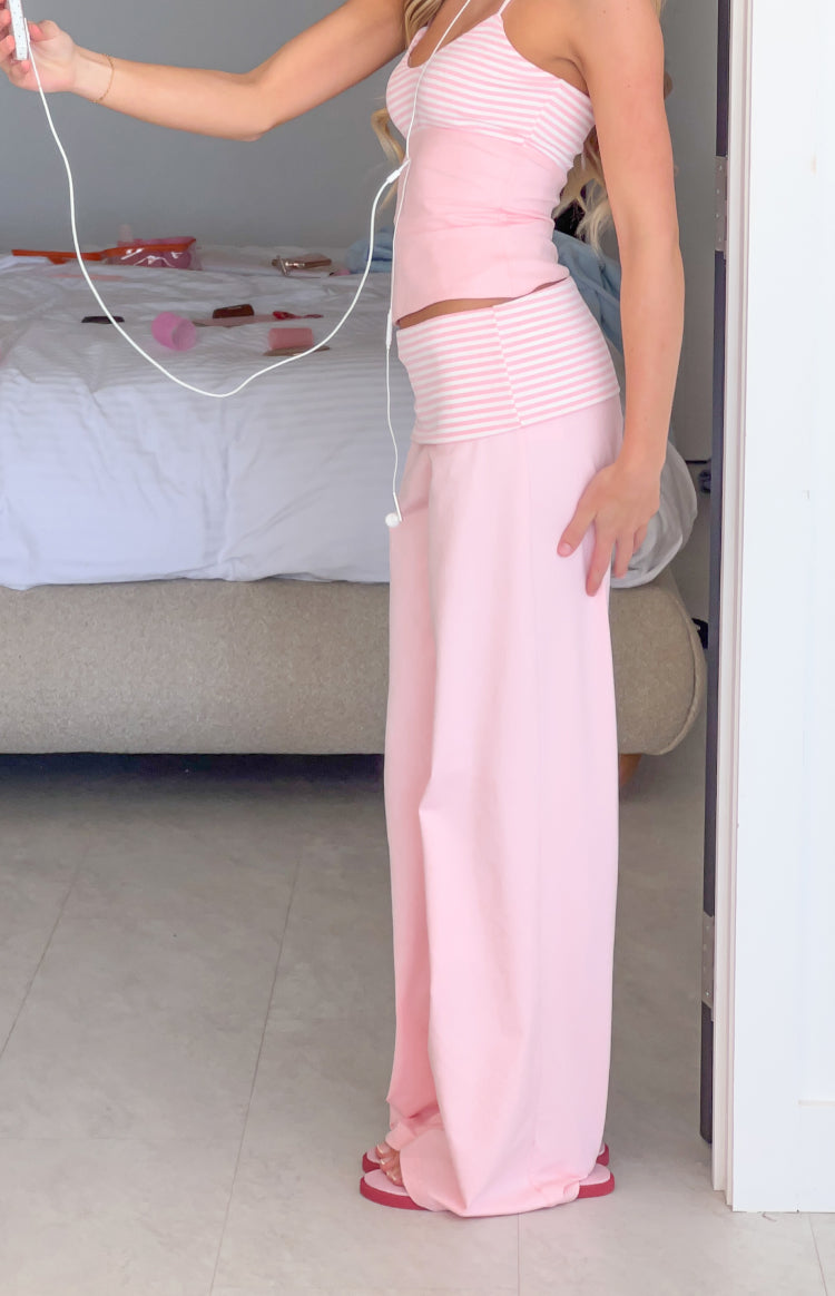 Sia Light Pink Stripe Foldover Jersey Pants