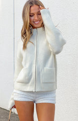 Tiff Cream Funnel Neck Zip Front Oversized Sweater