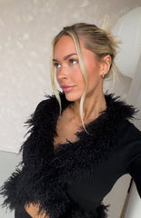 Violetta Black Fur Trim Knit Cardigan