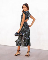 Fleurette Floral Back Cutout Midi Dress